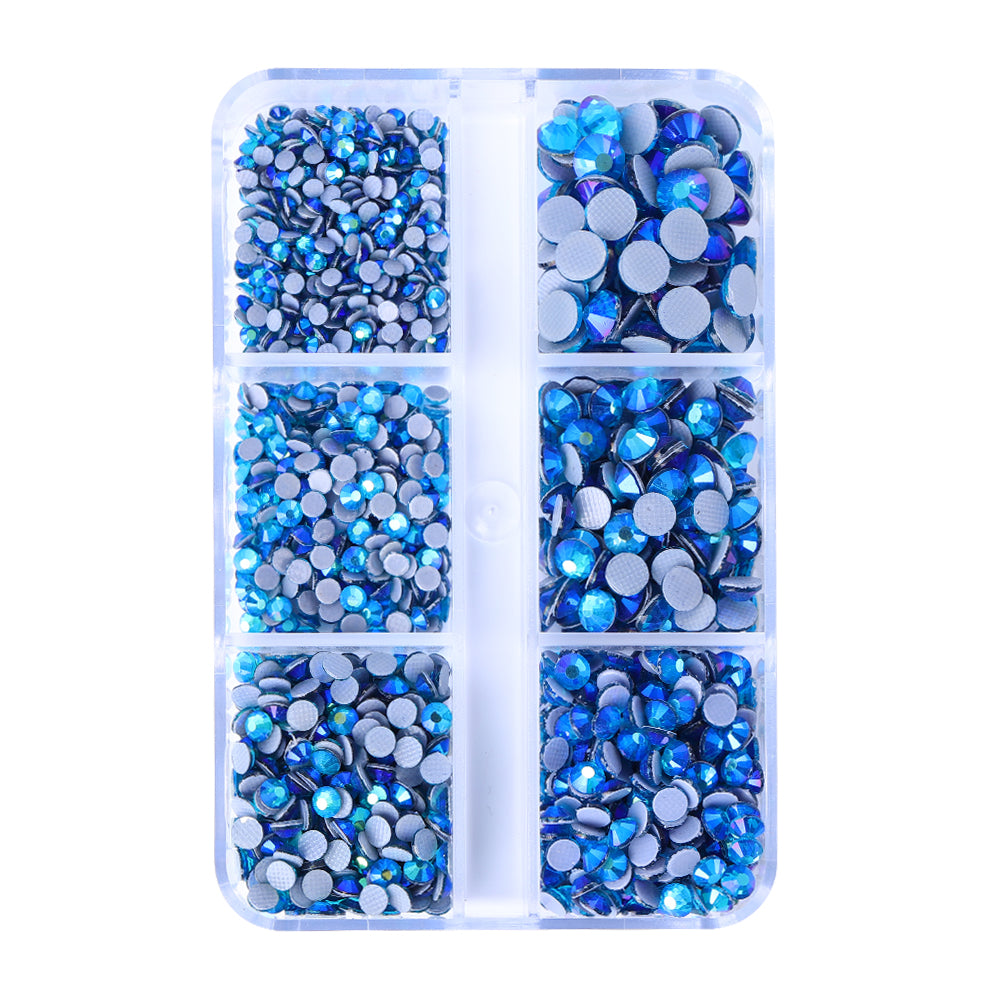 Mixed Sizes 6 Grid Box Indicolite AB Glass HotFix Rhinestones For