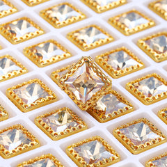 Golden Shadow Princess Square Shape High-Quality Glass Sew-on Nest Hollow Claw Rhinestones