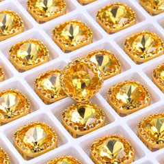 Light Topaz Cushion Square Shape High-Quality Glass Sew-on Nest Hollow Claw Rhinestones