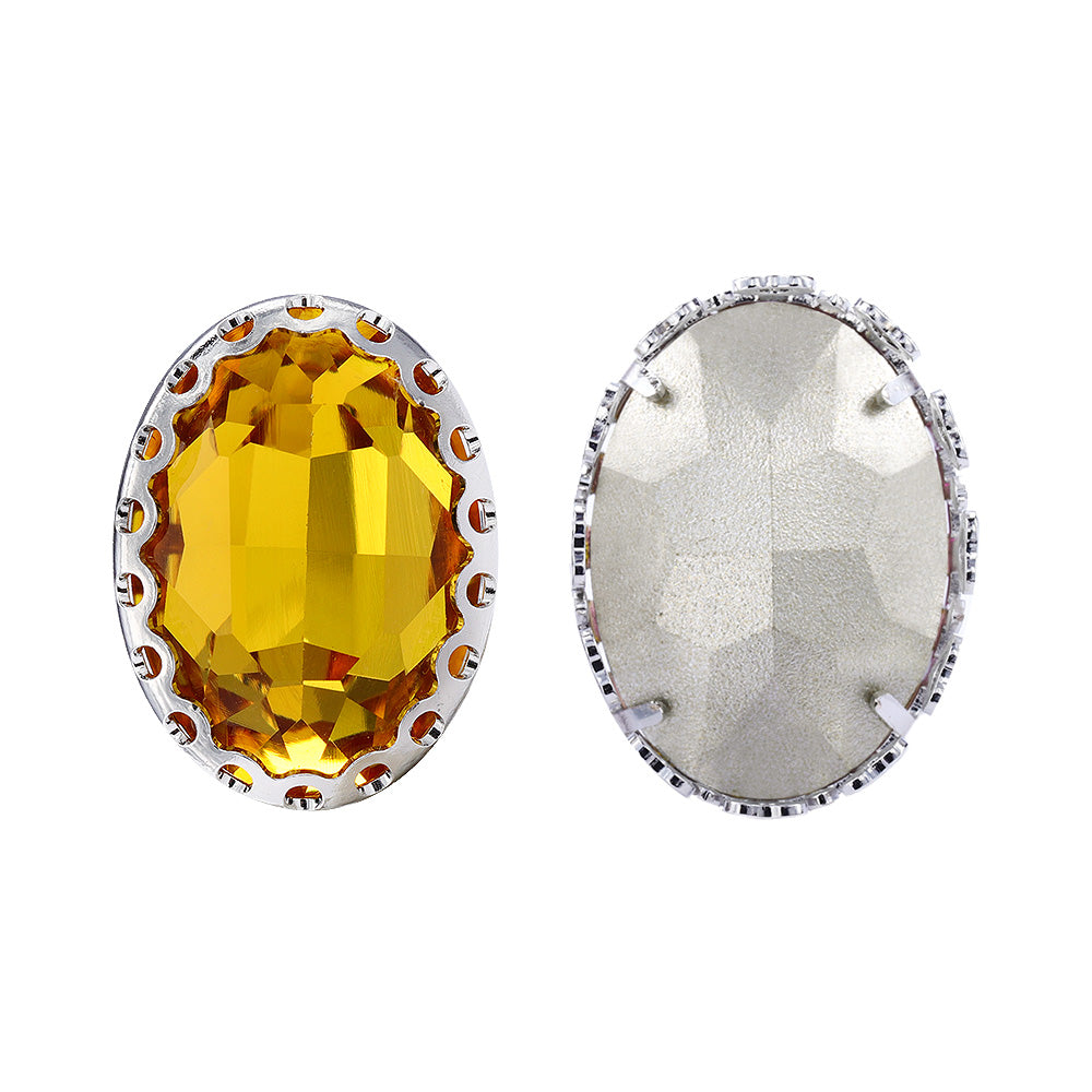 Light Topaz Oval Shape High-Quality Glass Sew-on Nest Hollow Claw Rhinestones