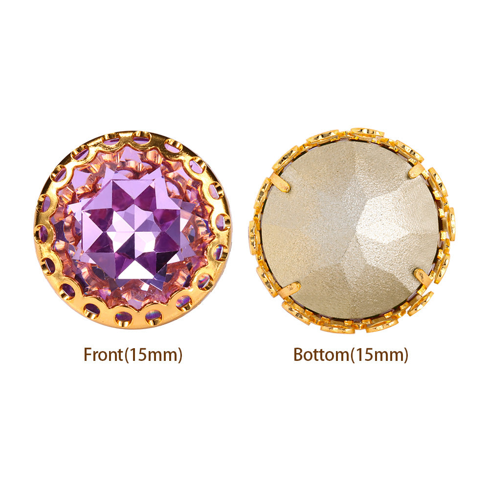 Violet Gemstone Flower Round Shape High-Quality Glass Sew-on Nest Hollow Claw Rhinestones