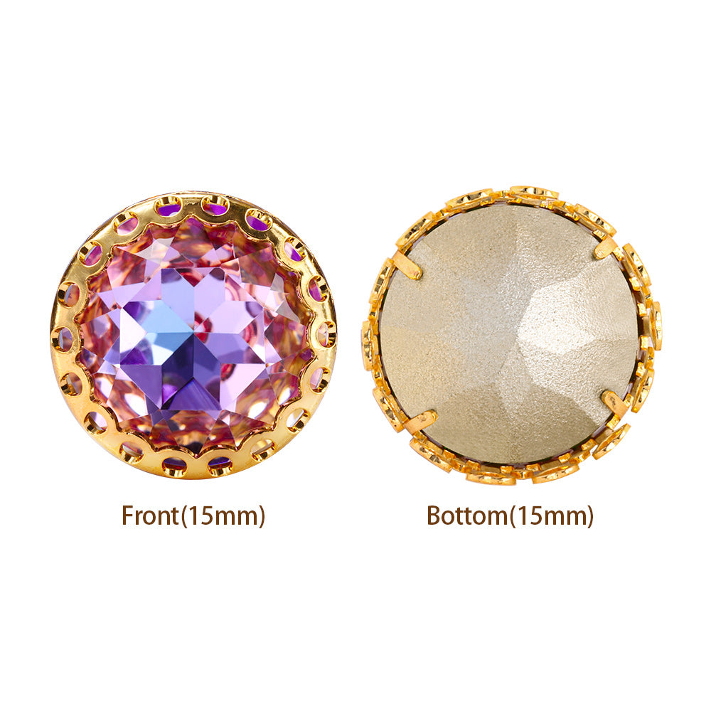 Vitrail Light Gemstone Flower Round Shape High-Quality Glass Sew-on Nest Hollow Claw Rhinestones