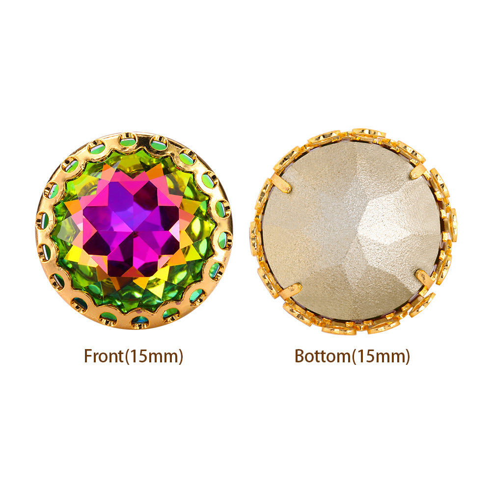Volcano Gemstone Flower Round Shape High-Quality Glass Sew-on Nest Hollow Claw Rhinestones