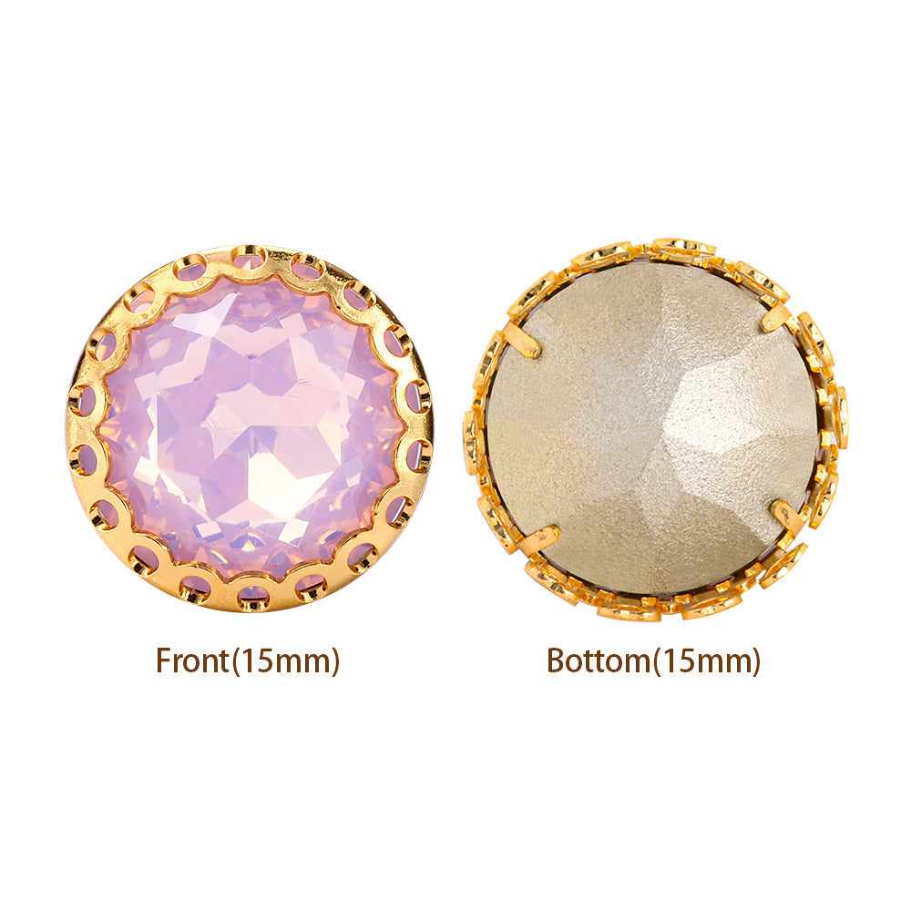 Rose Water Opal Gemstone Flower Round Shape High-Quality Glass Sew-on Nest Hollow Claw Rhinestones