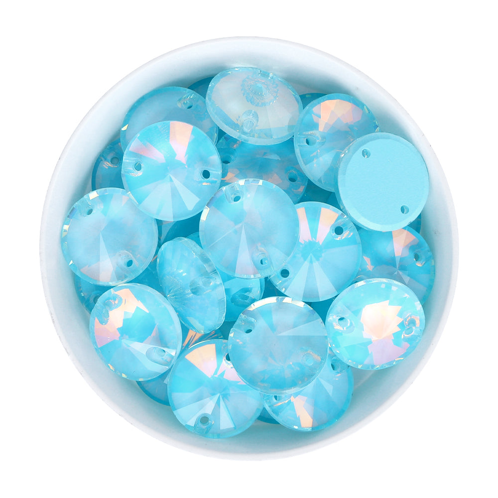 Aquamarine AM Rivoli  Shape High Quality Glass Sew-on Rhinestones