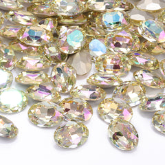 Luminous Green Oval Shape High Quality Glass Pointed Back Fancy Rhinestones