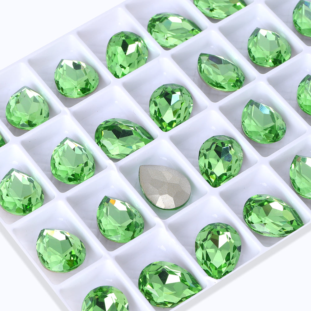 Peridot Pear Shape High Quality Glass Pointed Back Fancy Rhinestones