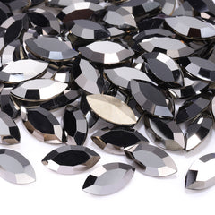 Jet Metallic Silver Navette Shape High Quality Glass Pointed Back Fancy Rhinestones