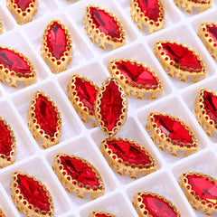 Light Siam Navette Shape High-Quality Glass Sew-on Nest Hollow Claw Rhinestones