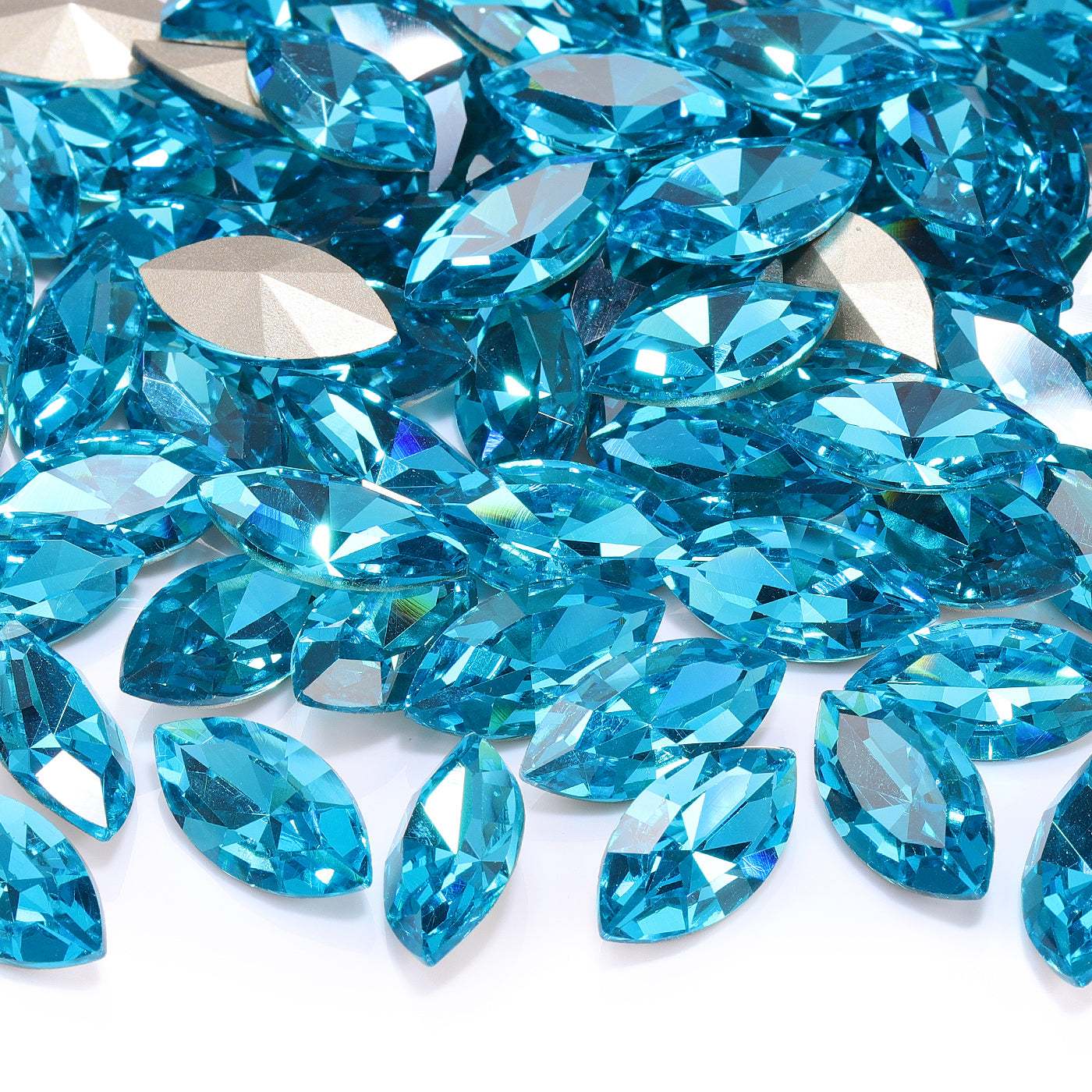 Aquamarine Navette Shape High Quality Glass Pointed Back Fancy Rhinestones