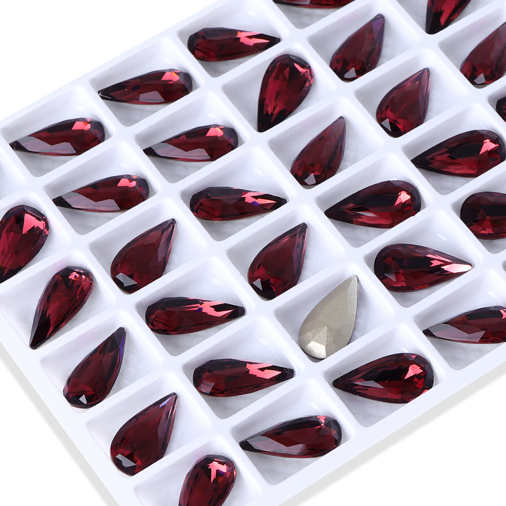 Burgundy Teardrop Shape High Quality Glass Pointed Back Fancy Rhinestones