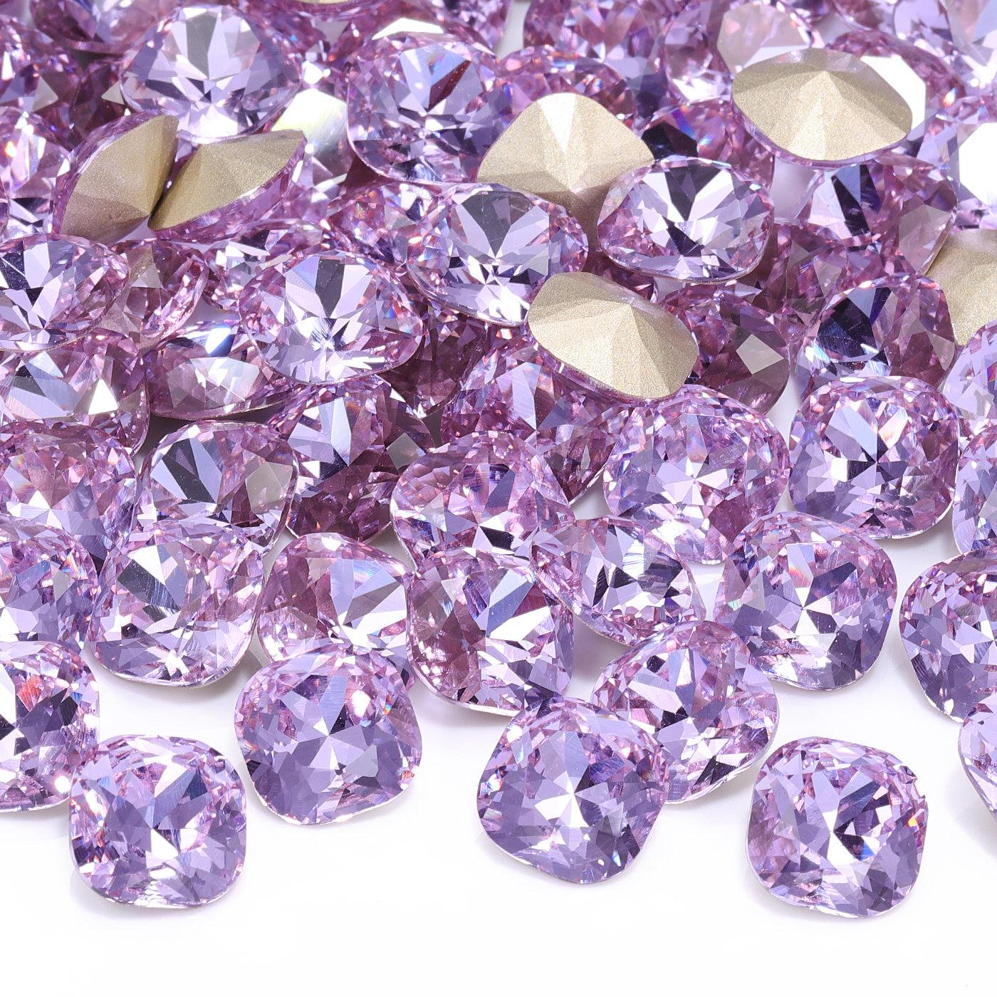 Violet Cushion Square Shape High Quality Glass Pointed Back Fancy Rhinestones