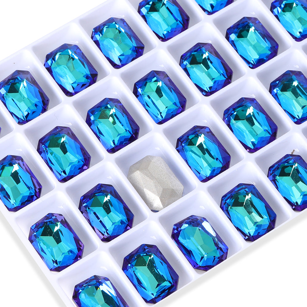 Bermuda Blue Thin Octagon Shape High Quality Glass Pointed Back Fancy Rhinestones