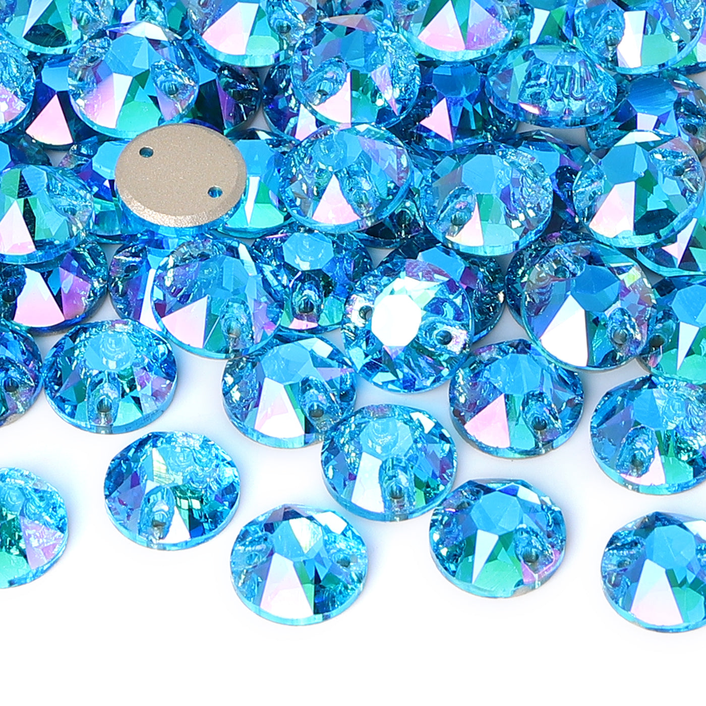 Aquamarine Shimmer XIRIUS Round Shape High Quality Glass Sew-on Rhinestones