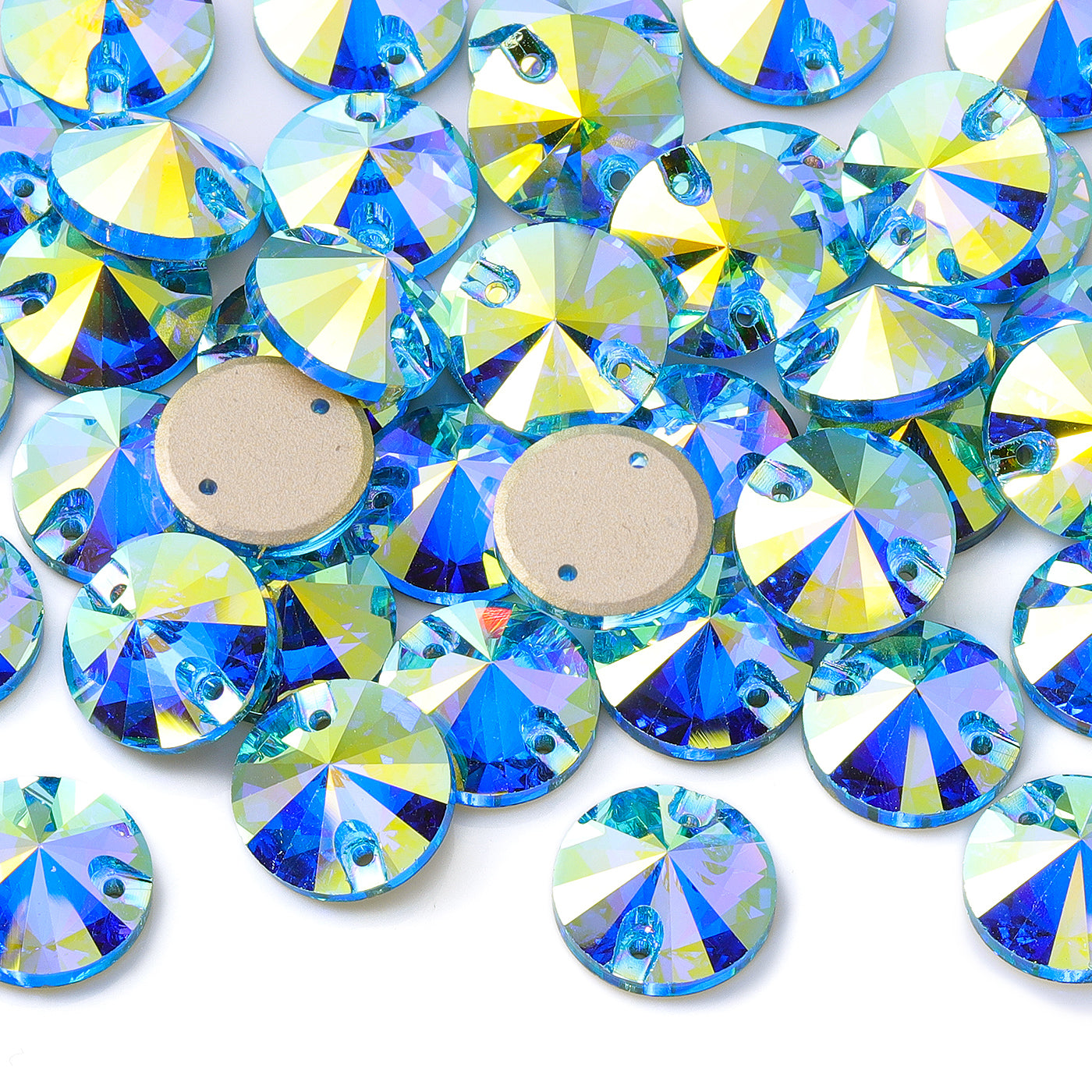 Aquamarine AB Rivoli Shape High Quality Glass Sew-on Rhinestones