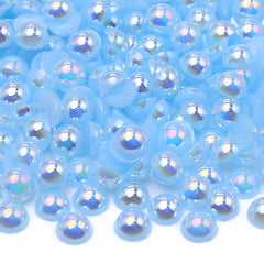 Light Blue AB Resin Flat Back Pearls Multi Sizes