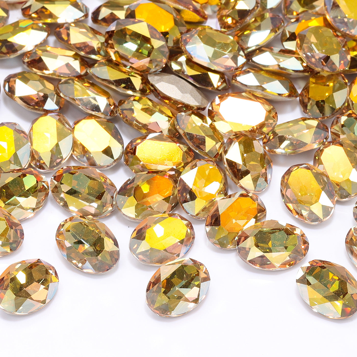 Metallic Sunshine Oval Shape High Quality Glass Pointed Back Fancy Rhinestones