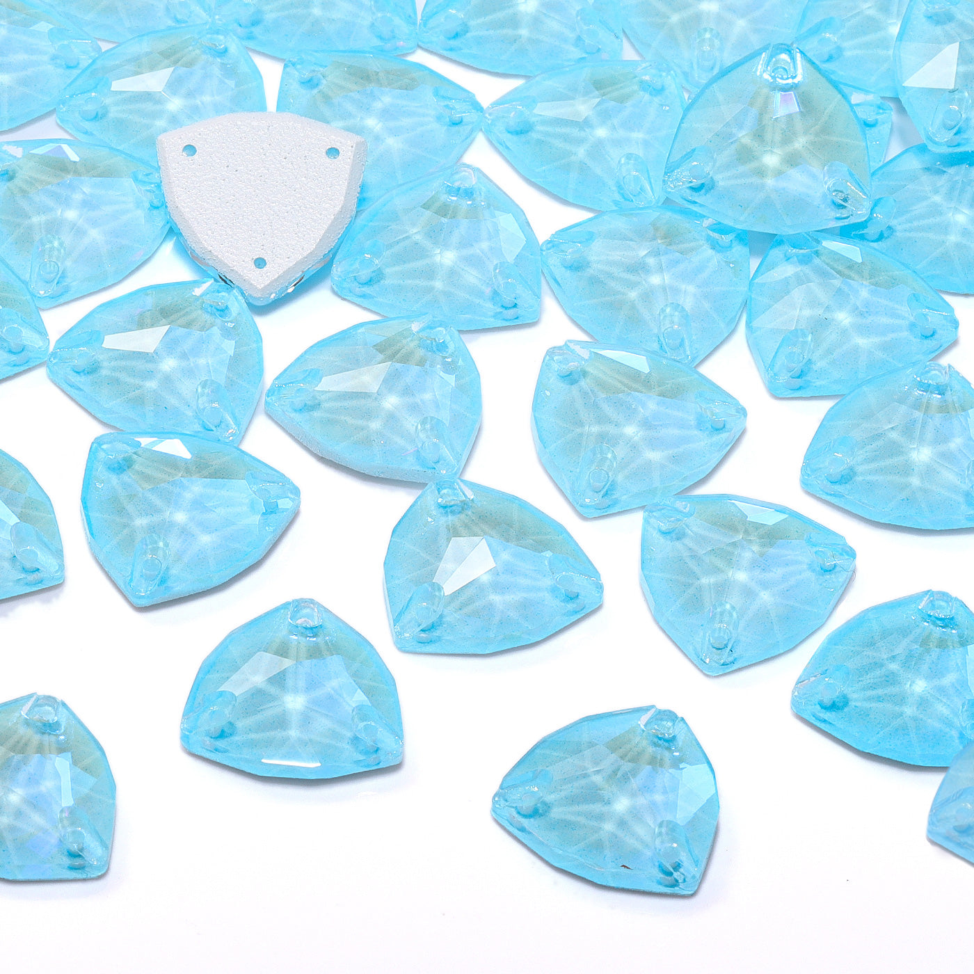 Electric Neon Aquamarine Trilliant Shape High Quality Glass Sew-on Rhinestones