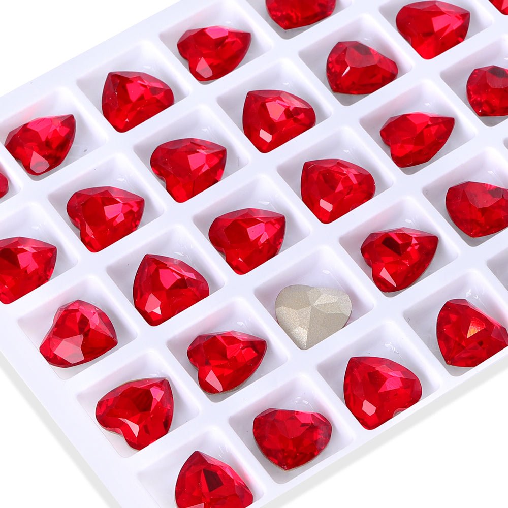 Light Siam Heart Shape High Quality Glass Pointed Back Fancy Rhinestones