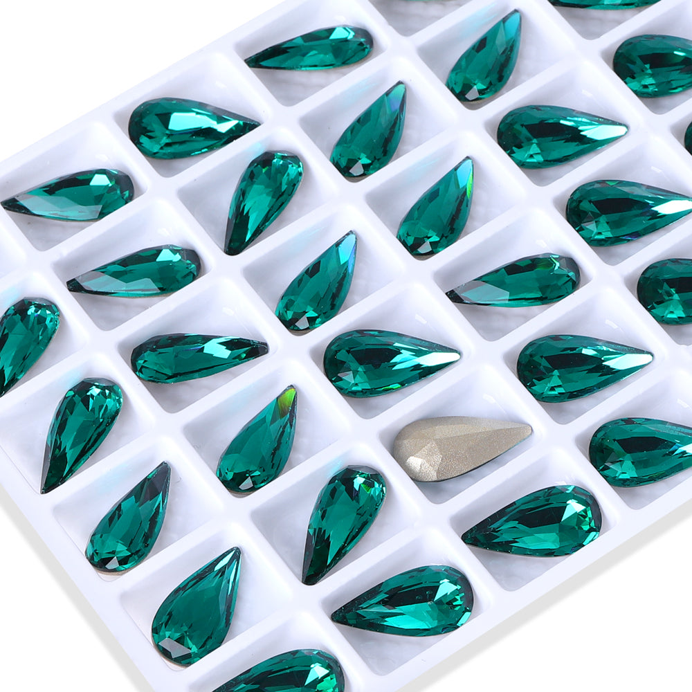 Emerald Teardrop Shape High Quality Glass Pointed Back Fancy Rhinestones