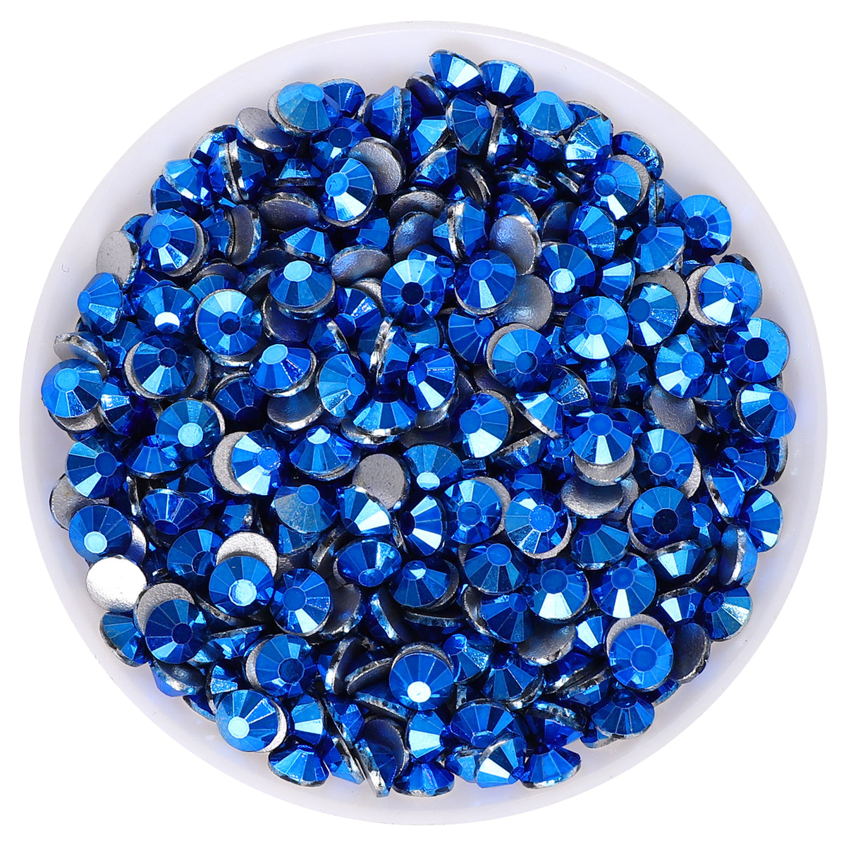 Metallic Capri Blue Glass FlatBack Rhinestones Silver Back