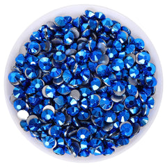 Metallic Capri Blue Glass FlatBack Rhinestones Silver Back