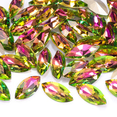 Vitrail Rose Navette Shape High Quality Glass Pointed Back Fancy Rhinestones