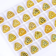 Heart Shape Golden Plated High-Quality Sew-on Alloy Charms Inlaid Cubic Zirconia