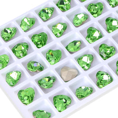 Peridot Heart Shape High Quality Glass Pointed Back Fancy Rhinestones