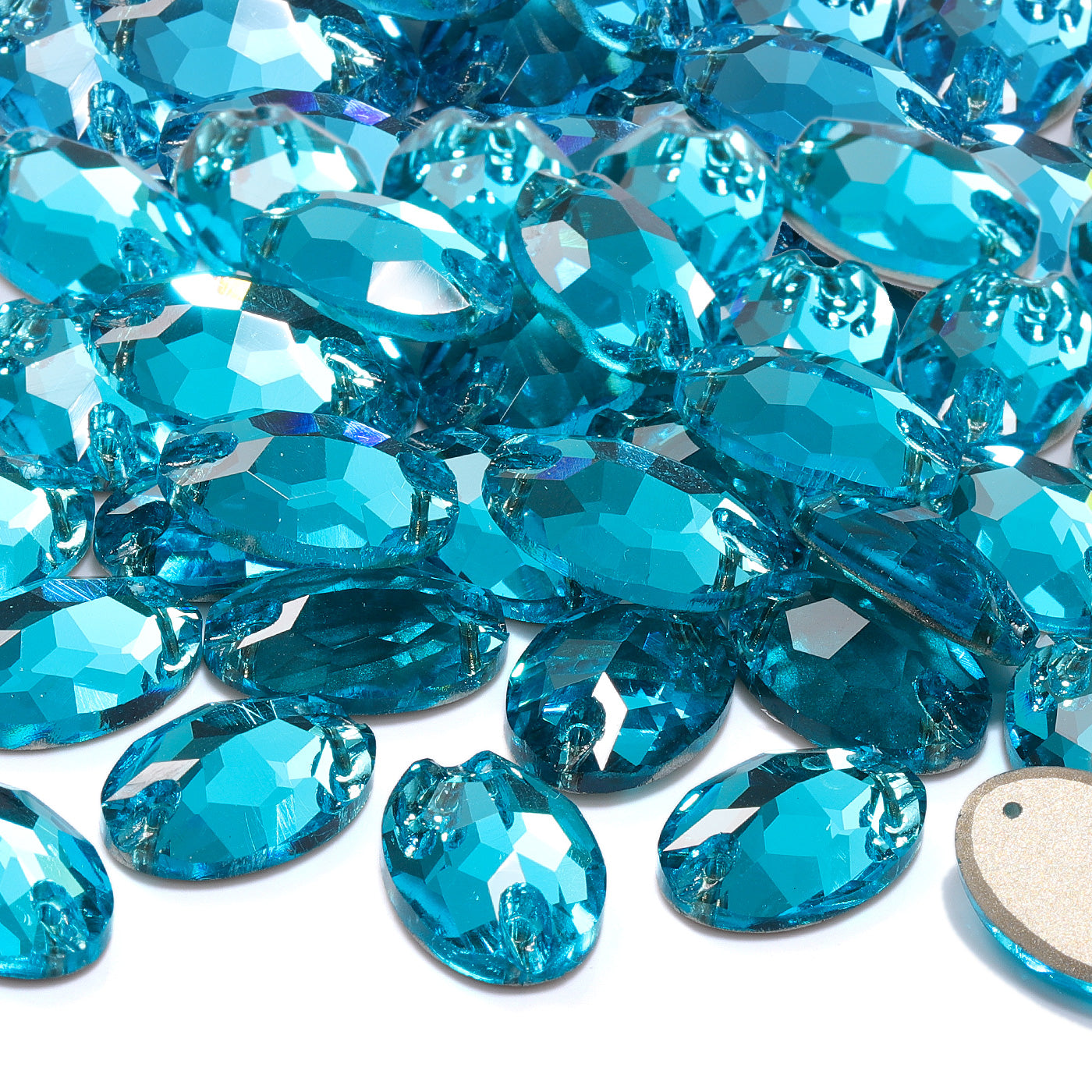 Aquamarine Oval Shape High Quality Glass Sew-on Rhinestones