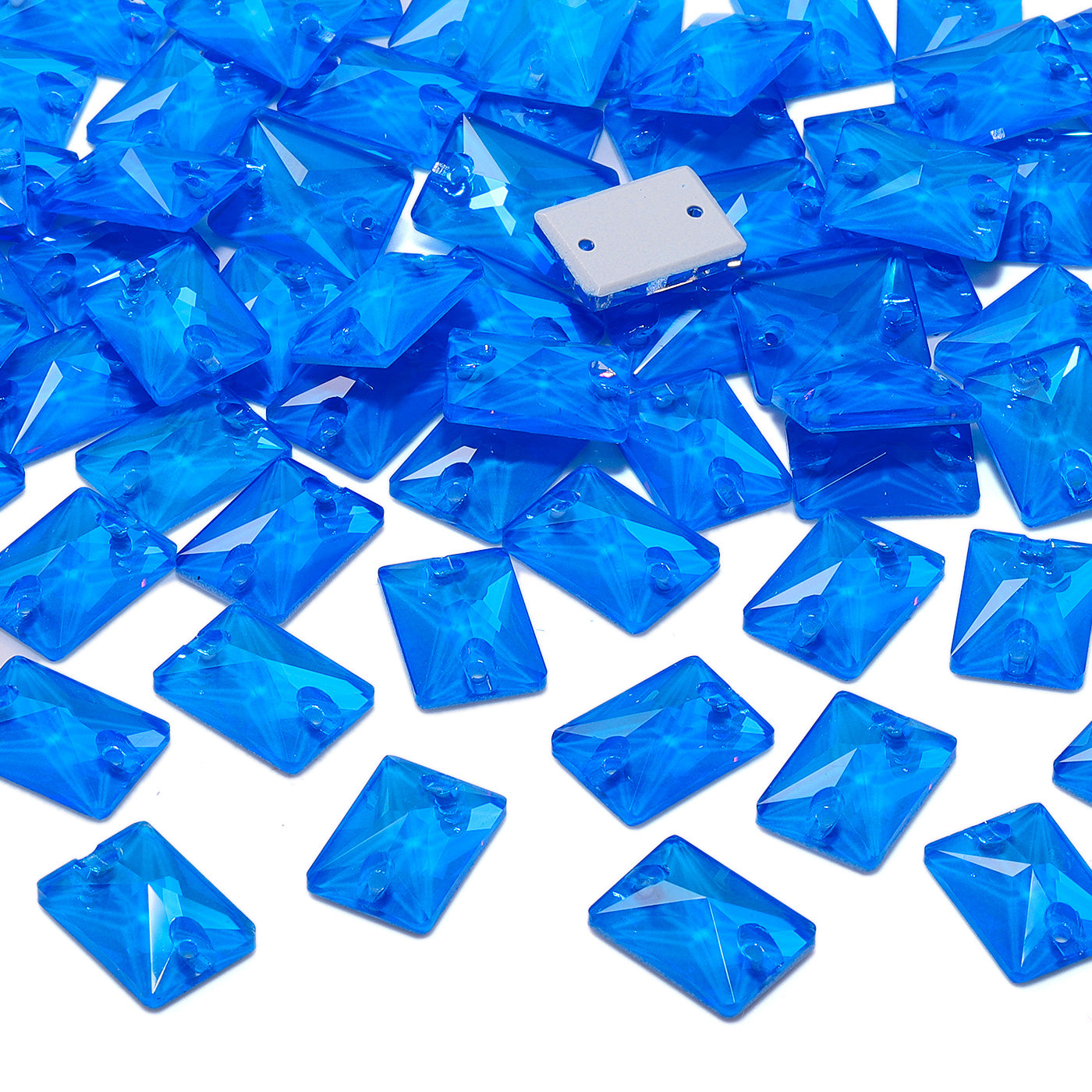 Electric Neon Blue Rectangle Shape High Quality Glass Sew-on Rhinestones