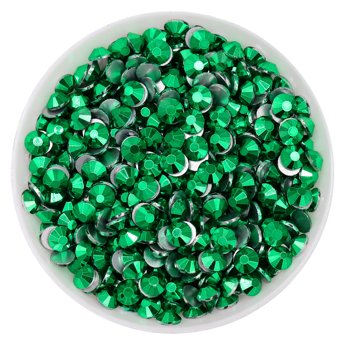 Metallic Imperial Green Glass FlatBack Rhinestones Silver Back