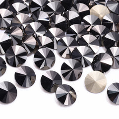 Jet Metallic Silver Rivoli Shape High Quality Glass Pointed Back Fancy Rhinestones