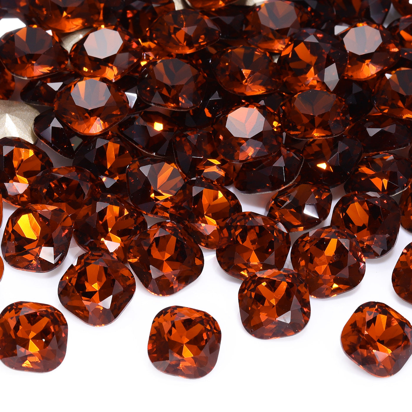 Tangerine Cushion Square Shape High Quality Glass Pointed Back Fancy Rhinestones