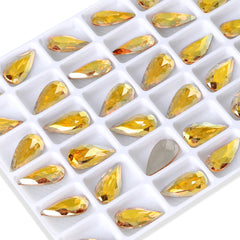 Metallic Sunshine Teardrop Shape High Quality Glass Pointed Back Fancy Rhinestones