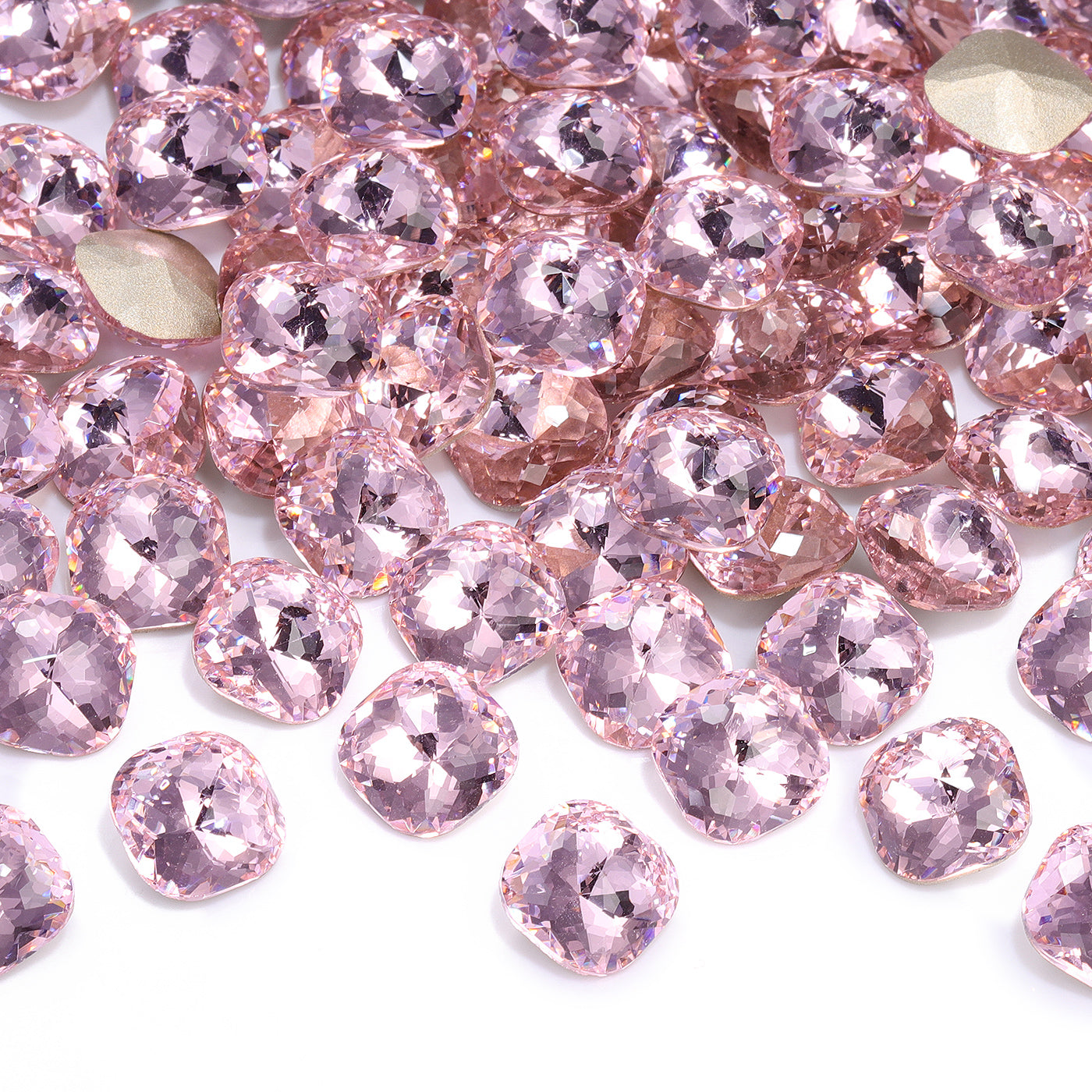 Light Rose Dome Cushion Square Shape High Quality Glass Pointed Back Fancy Rhinestones