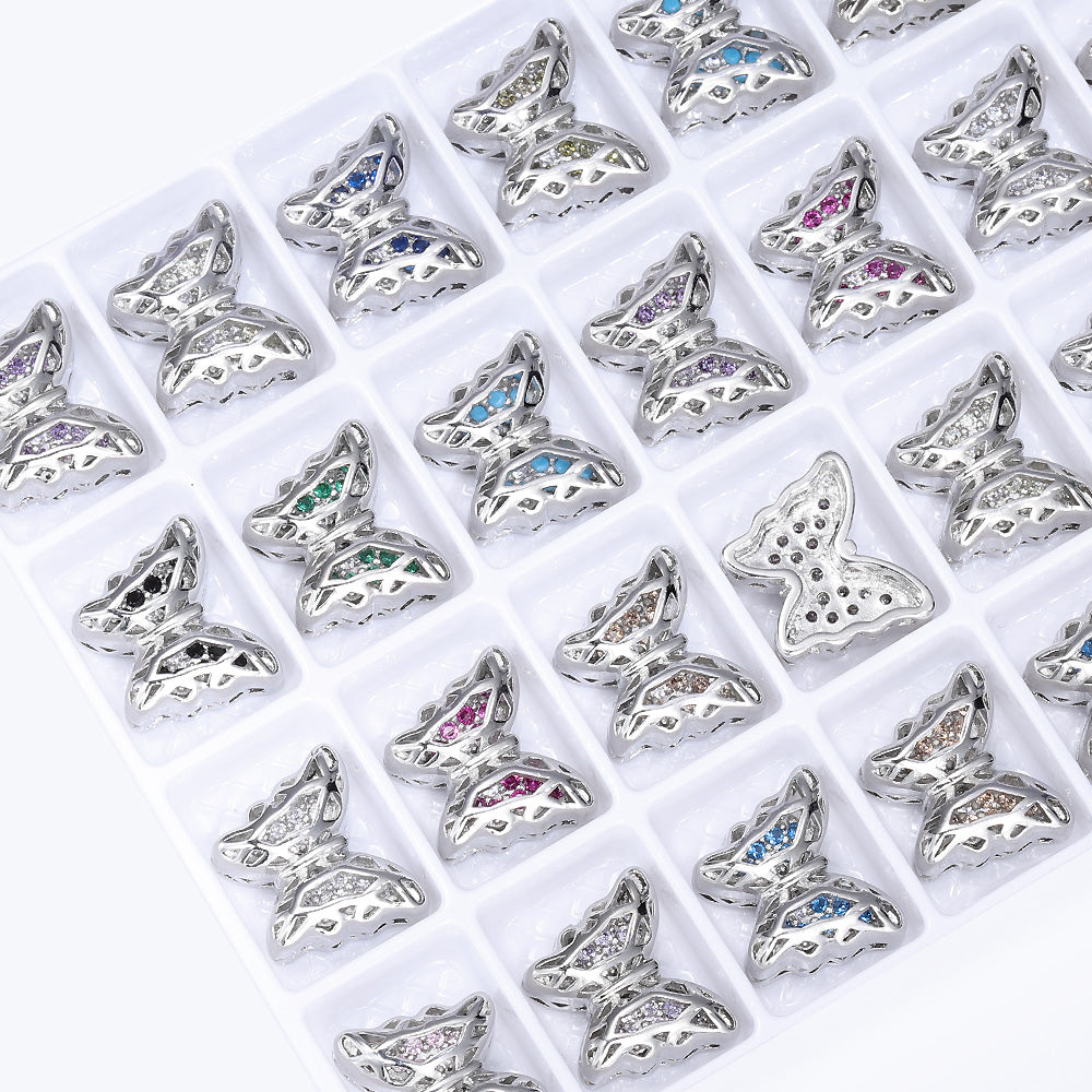 Butterfly Shape Imitation Rhodium Plated High-Quality Sew-on Alloy Charms Inlaid Cubic Zirconia