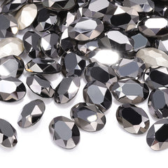 Jet Metallic Silver Oval Shape High Quality Glass Pointed Back Fancy Rhinestones