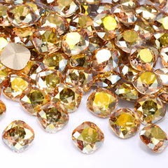 Metallic Sunshine Cushion Square Shape High Quality Glass Pointed Back Fancy Rhinestones