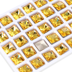 Light Topaz Princess Square Shape High Quality Glass Pointed Back Fancy Rhinestones