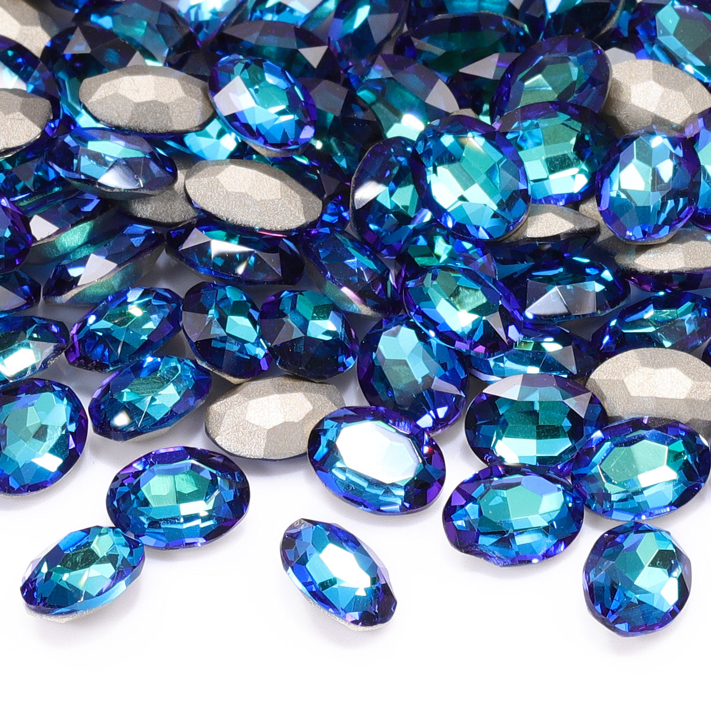 Bermuda Blue Oval Shape High Quality Glass Pointed Back Fancy Rhinestones