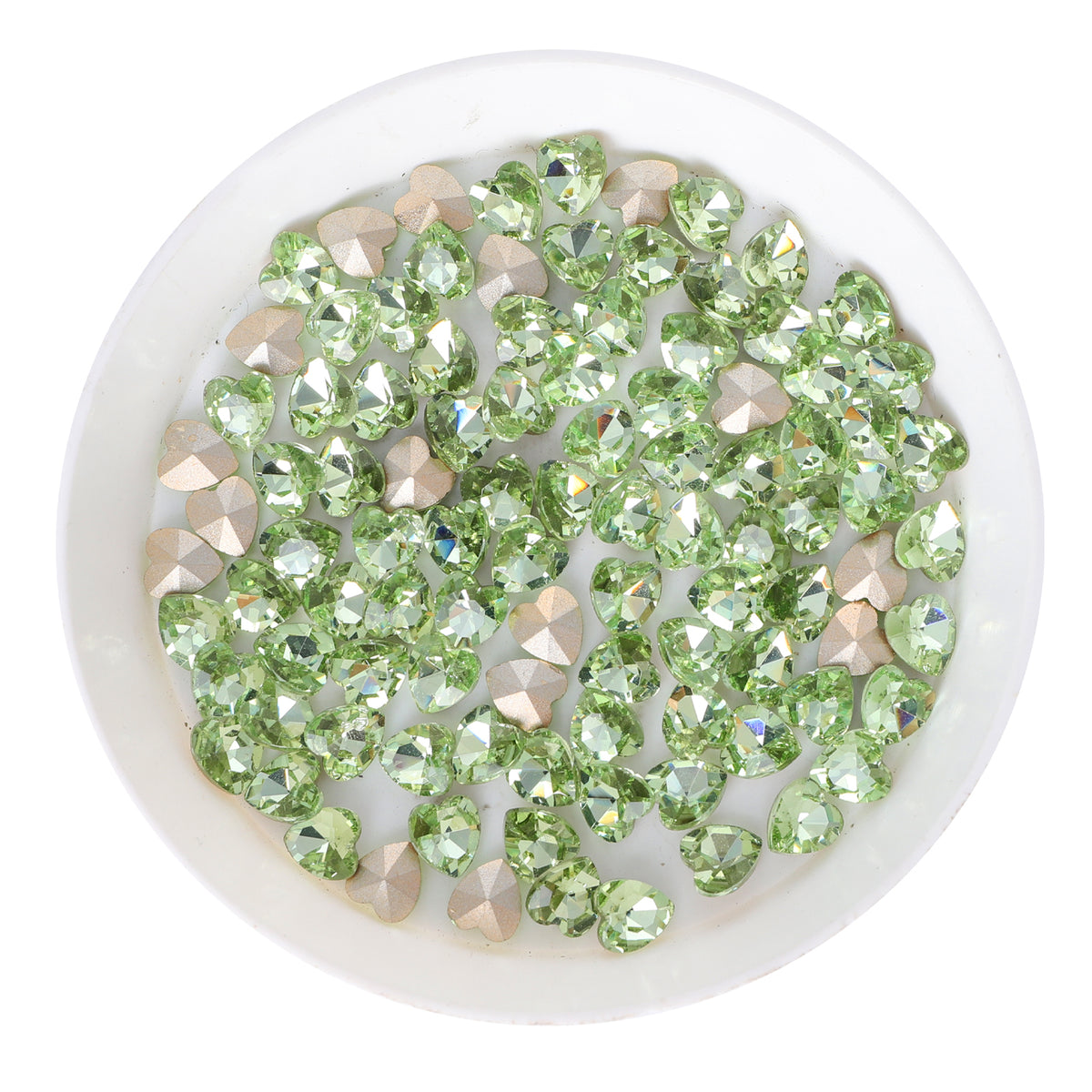 Light Apple Green Heart Shape Glass Pointed Back Fancy Rhinestones