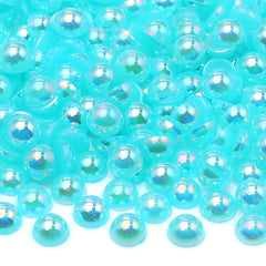 Water Blue AB Resin Flat Back Pearls Multi Sizes