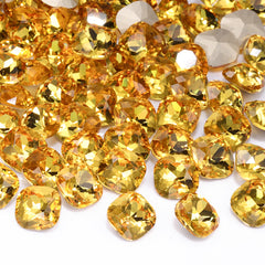 Light Topaz Cushion Square Shape High Quality Glass Pointed Back Fancy Rhinestones