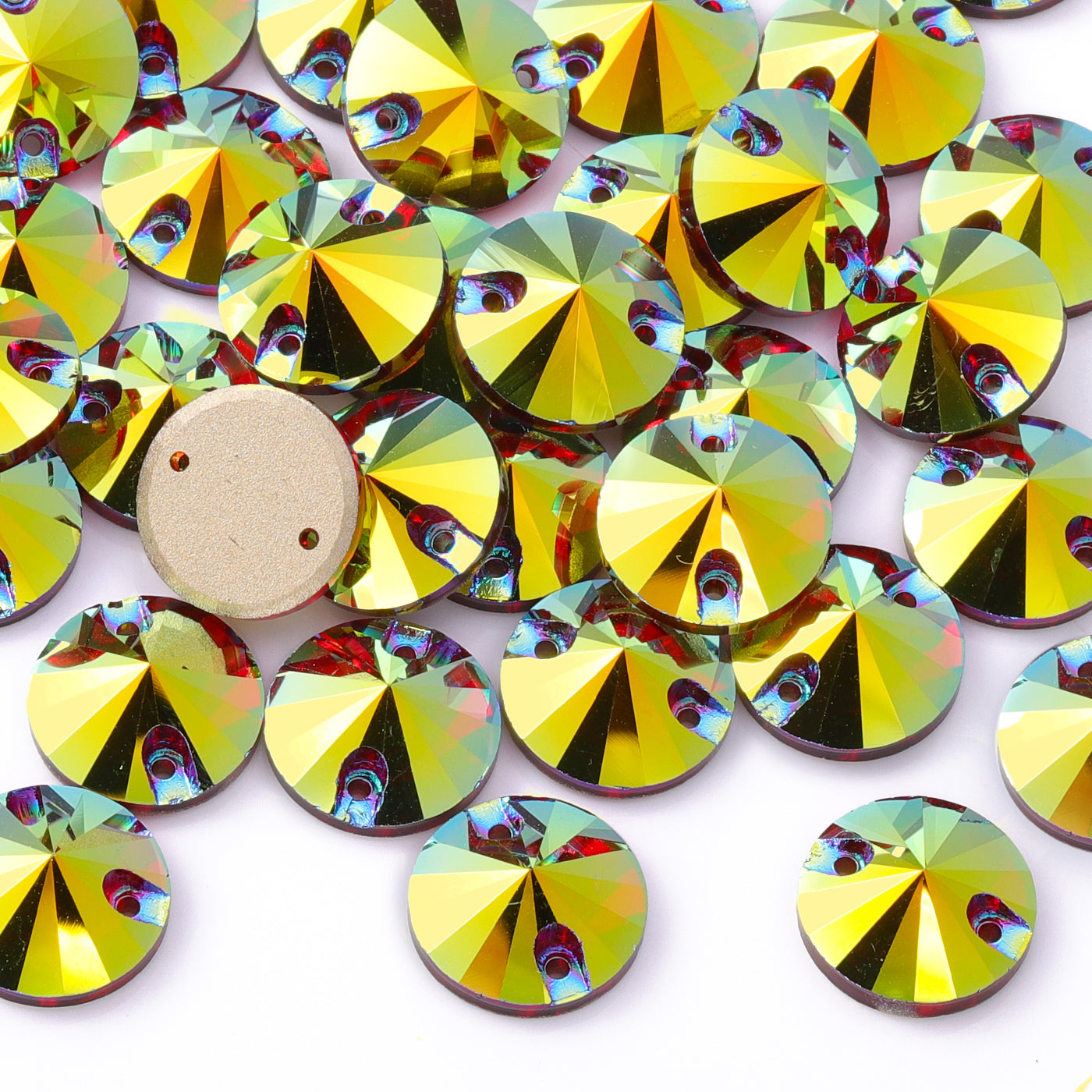 Siam AB Rivoli Shape High Quality Glass Sew-on Rhinestones