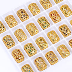 Octagon Shape Golden Plated High-Quality Sew-on Alloy Charms Inlaid Cubic Zirconia