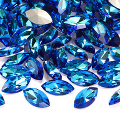 Bermuda Blue Navette Shape High Quality Glass Pointed Back Fancy Rhinestones