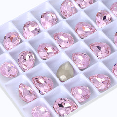 Light Rose Pear Shape High Quality Glass Pointed Back Fancy Rhinestones