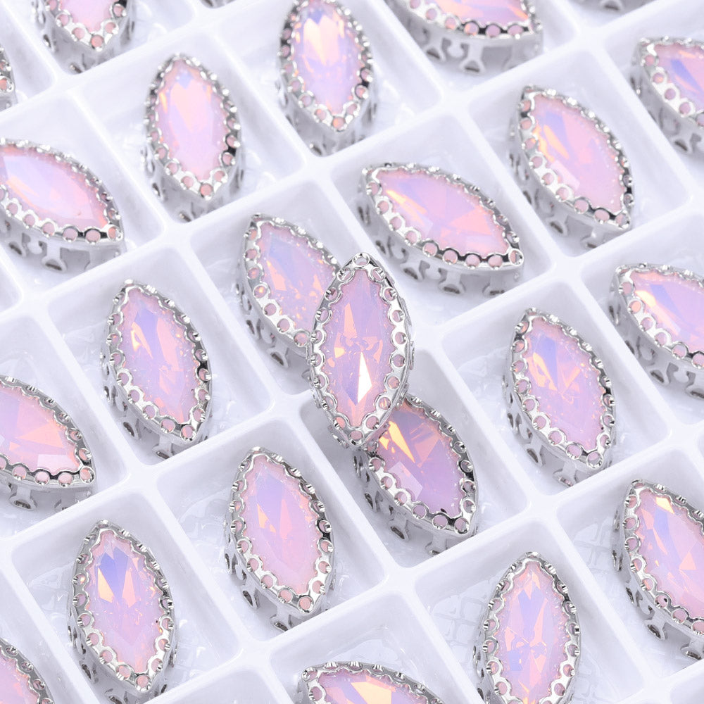 Rose Water Opal Navette Shape High-Quality Glass Sew-on Nest Hollow Claw Rhinestones WholesaleRhinestone