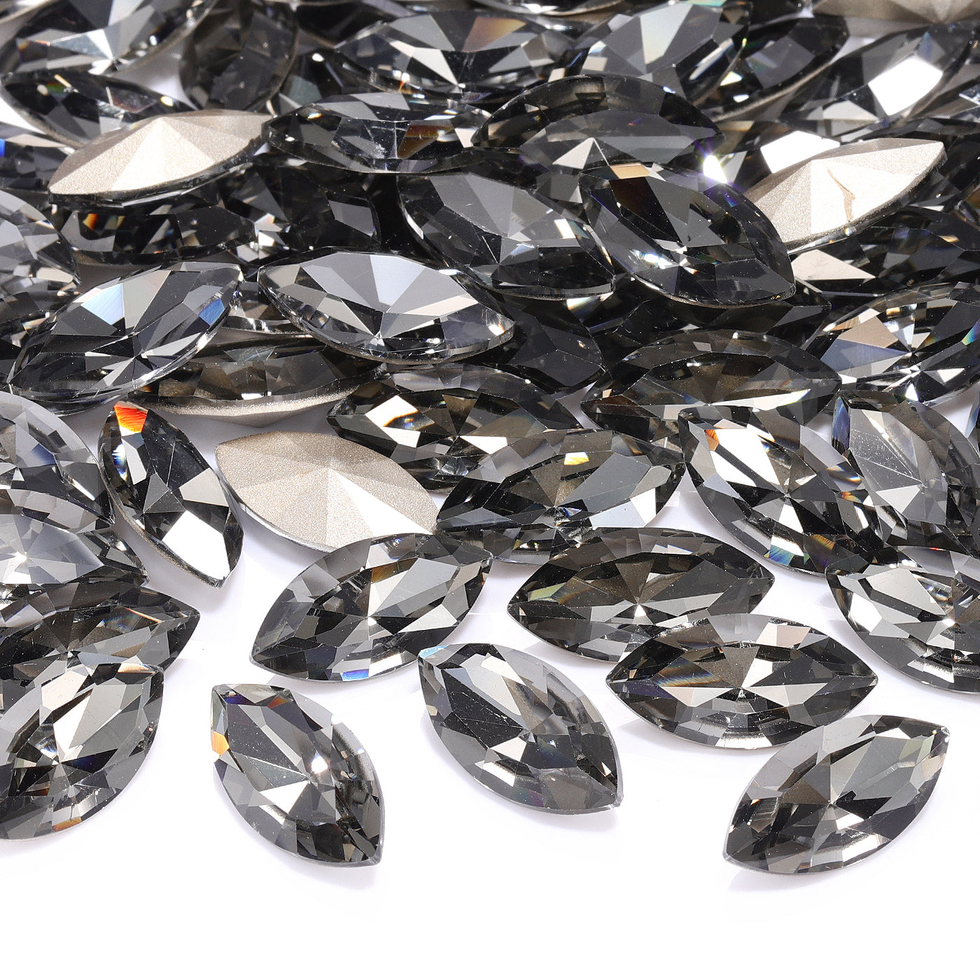 Black Diamond Navette Shape High Quality Glass Pointed Back Fancy Rhinestones